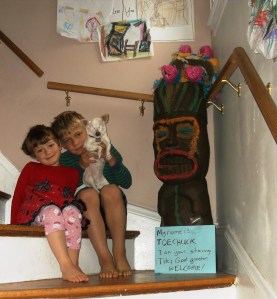 Amelia with her brother Liam and Suzie the Chihuahua 